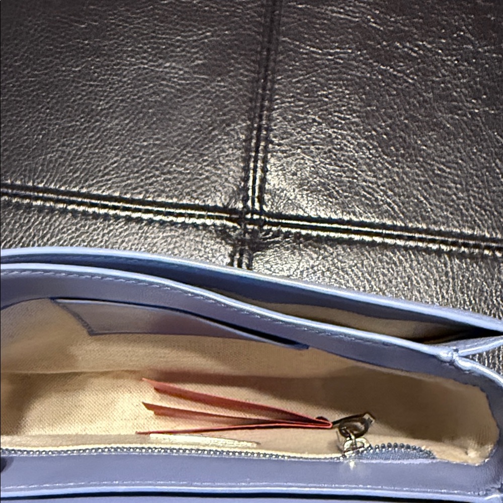 Carolina Herrera (NWOT) Leather Light Blue Structured Top-Handle Crossbody Bag - Picture 9 of 11